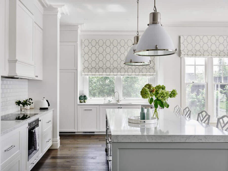 kitchen with styled roman blinds